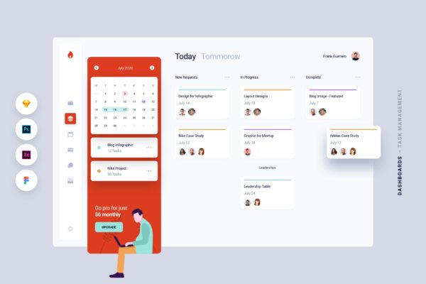 任务管理服务应用Web客户端UI设计大洋岛精选模板 Dashboard – Task Management Web App UI Kit
