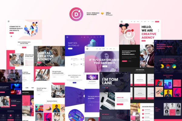 25+多用途企业网站官网设计SKETCH模板 Draven – Multipurpose Sketch Templates