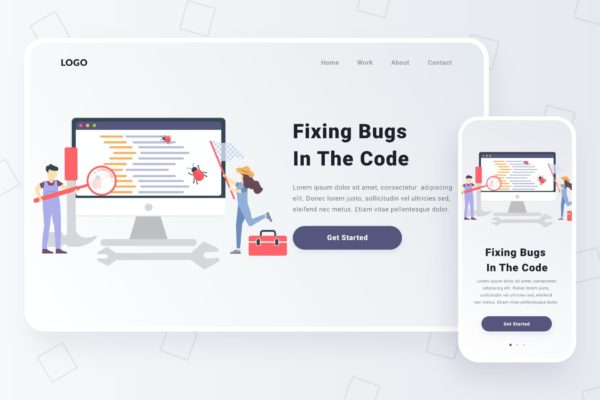 修Bug主题网站设计矢量大洋岛精选概念插画素材 Fixing Bugs in The Code Illustration