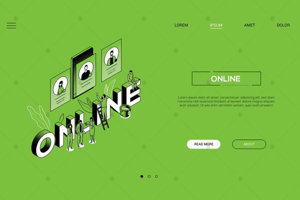 线上沟通/在线客服主题线条艺术设计风格网站Banner设计插画素材 Online communication line isometric banner缩略图 线上沟通/在线客服主题线条艺术设计风格网站Banner设计插画素材 Online communication line isometric banner