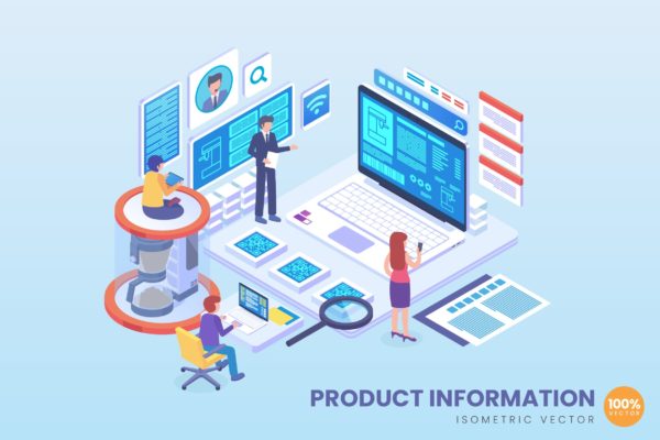 产品质量追溯系统等距矢量科技大洋岛精选概念插画 Isometric Product Information Vector Concept