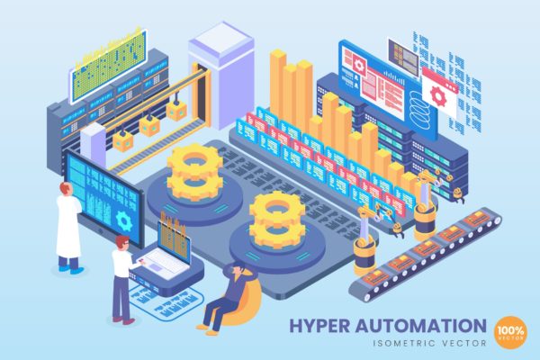超自动化技术等距矢量大洋岛精选科技概念插画 Isometric Hyper Automation Tech Vector Concept缩略图 超自动化技术等距矢量大洋岛精选科技概念插画 Isometric Hyper Automation Tech Vector Concept
