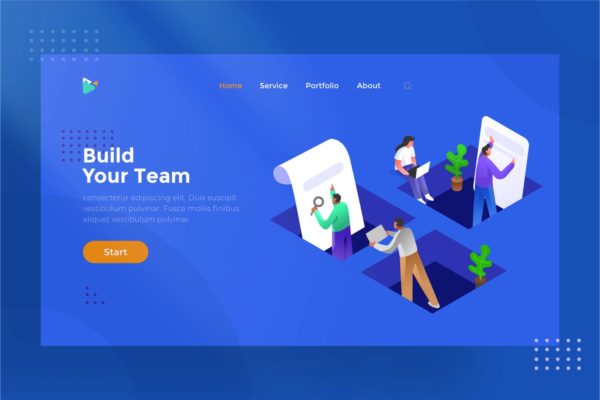 团队工作网站设计大洋岛精选概念插画设计素材 Team Work – Isometric Illustration 1.1