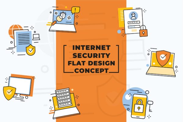 互联网安全主题扁平设计风格大洋岛精选概念插画素材 Internet Security Flat Design Concept