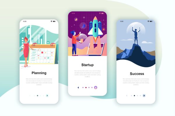 计划/启动/成功主题大洋岛精选概念插画APP引导页设计模板 Instagram Stories Onboarding Screens Mobile App