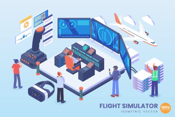 飞行模拟器技术等距矢量科技大洋岛精选概念插画v1 Isometric Flight Simulator Technology Vector缩略图 飞行模拟器技术等距矢量科技大洋岛精选概念插画v1 Isometric Flight Simulator Technology Vector