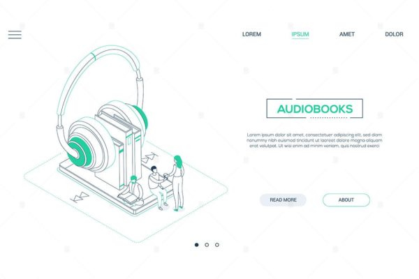 有声读物主题网站Banner设计线性矢量插画素材 Audiobooks – line design isometric web banner缩略图 有声读物主题网站Banner设计线性矢量插画素材 Audiobooks – line design isometric web banner
