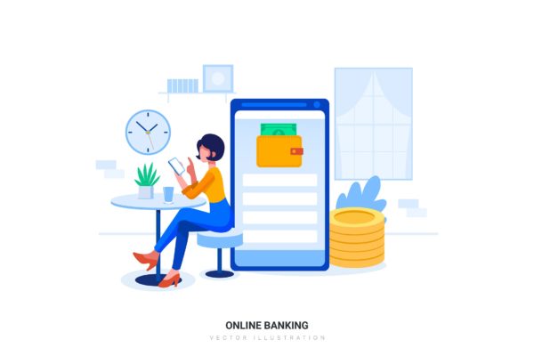 银行开户业务场景扁平化矢量插画素材 Open bank account Flat Illustration缩略图 银行开户业务场景扁平化矢量插画素材 Open bank account Flat Illustration