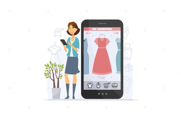 网上购物卡通人物矢量插画素材 Shopping online – cartoon character illustration缩略图 网上购物卡通人物矢量插画素材 Shopping online – cartoon character illustration