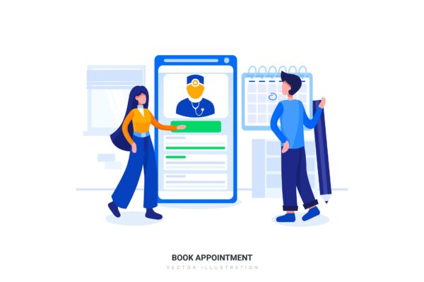 预约服务业务场景扁平化矢量插画素材 Book Appointment Service Flat Illustration concept缩略图 预约服务业务场景扁平化矢量插画素材 Book Appointment Service Flat Illustration concept