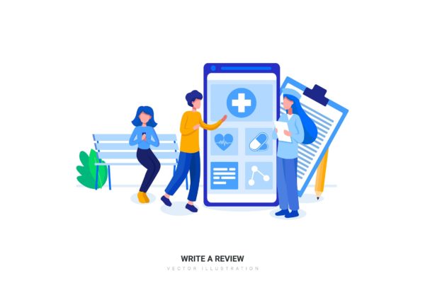 评论评价业务场景扁平化矢量插画素材 Write a review Flat Illustration concept缩略图 评论评价业务场景扁平化矢量插画素材 Write a review Flat Illustration concept