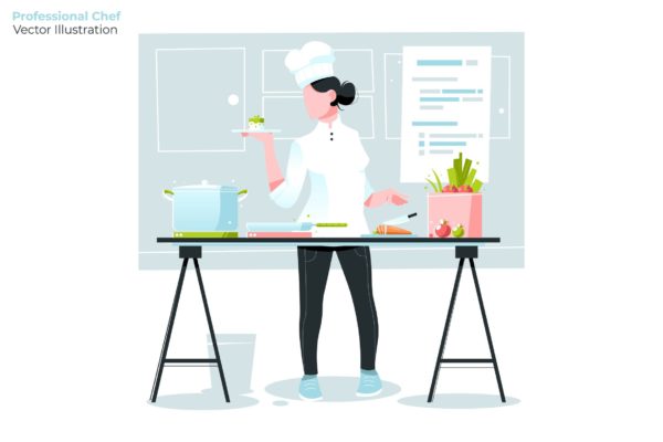 西式厨师烹饪场景矢量插画素材 Professional Chef – Vector Illustration缩略图 西式厨师烹饪场景矢量插画素材 Professional Chef – Vector Illustration