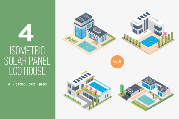 太阳能电池发电房屋等距矢量图形v5 Isometric Solar Panel Eco House Vector Set 5缩略图 太阳能电池发电房屋等距矢量图形v5 Isometric Solar Panel Eco House Vector Set 5