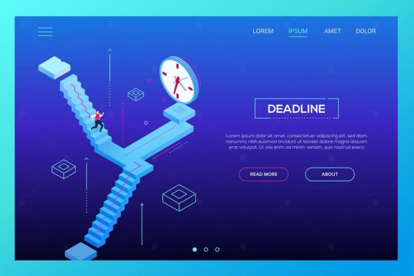 截止日期主题网站设计等距大洋岛精选概念插画 Deadline concept – isometric website header