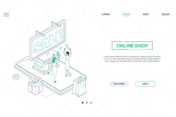 网上购物主题线条艺术设计风格网站Banner设计插画素材 Online shop – line design style isometric banner缩略图 网上购物主题线条艺术设计风格网站Banner设计插画素材 Online shop – line design style isometric banner