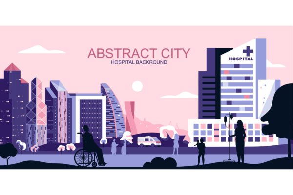 城市医疗主题网站Header设计矢量插画 Medical City Vector Illustration Header Website