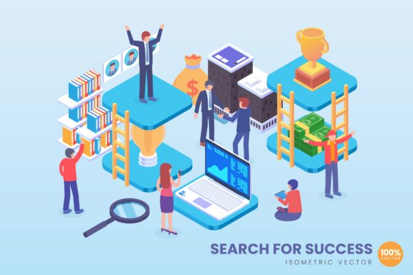 寻求成功主题等距矢量大洋岛精选概念插画素材 Isometric Search For Success Achievement Vector缩略图 寻求成功主题等距矢量大洋岛精选概念插画素材 Isometric Search For Success Achievement Vector