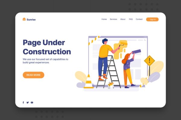 室内装修场景网站设计矢量插画素材 Page Under Construction – Corporate Web Header
