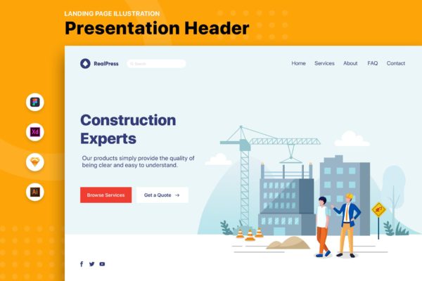 房地产网站矢量大洋岛精选概念插画素材v4 RealPress – Web Header Template