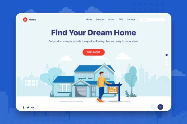 房地产网站矢量大洋岛精选概念插画素材v5 Maren – Real Estate Web Header Template