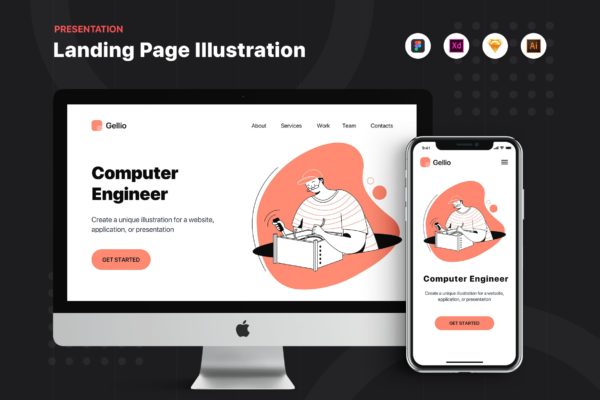 计算机硬件工程师主题网站Banner&着陆页设计矢量插画 Computer Hardware Engineer – Banner & Landing Page