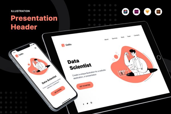 数据科学家主题网站Banner&着陆页设计矢量插画 Data Scientist – Banner & Landing Page