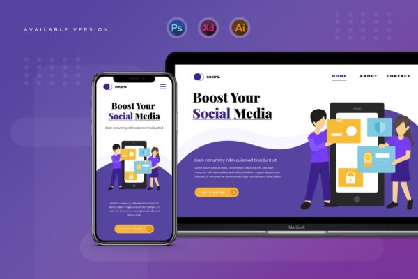 社交媒体主题网站Banner&着陆页设计矢量插画 Social Media – Banner & Landing Page