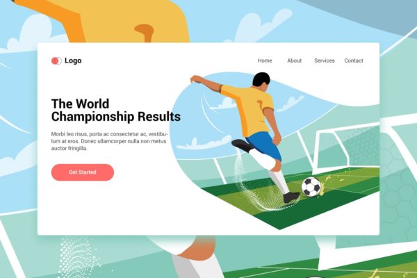足球运动大洋岛精选概念插画网站着陆页设计模板v1 Playing Football web template for Landing page