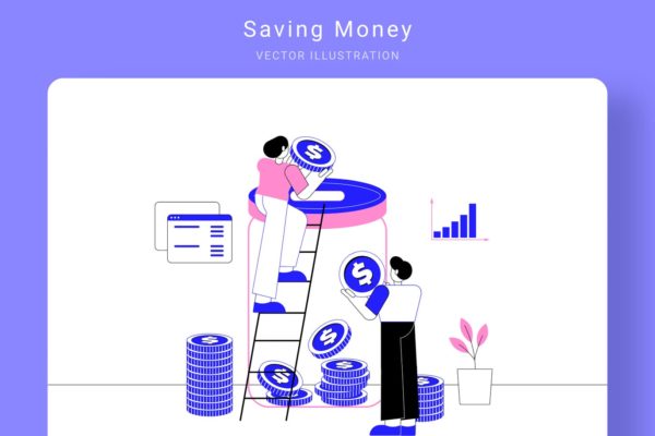 存钱计划主题矢量大洋岛精选概念插画素材 Saving Money Vector Illustration