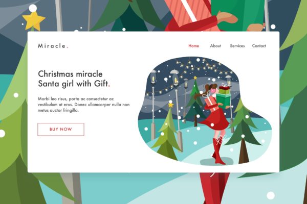 圣诞节礼物主题网站设计矢量插画素材v3 Santa girl with gift Vector Illustration Landing缩略图 圣诞节礼物主题网站设计矢量插画素材v3 Santa girl with gift Vector Illustration Landing