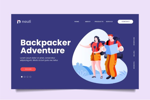 背包客冒险主题网站设计矢量插画素材 Backpacker Adventure Web Header PSD and AI Vector缩略图 背包客冒险主题网站设计矢量插画素材 Backpacker Adventure Web Header PSD and AI Vector