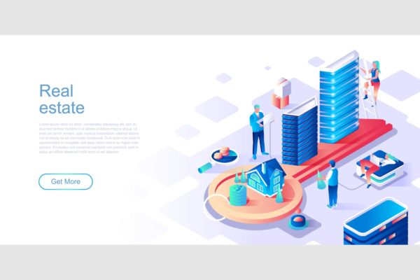 房地产主题扁平化网站设计等距大洋岛精选概念插画 Real Estate Isometric Flat Concept Header缩略图 房地产主题扁平化网站设计等距大洋岛精选概念插画 Real Estate Isometric Flat Concept Header