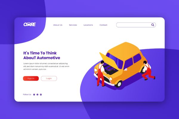 Web着陆页汽车维修主题等距矢量大洋岛精选概念插画素材 Isometric Landing Page