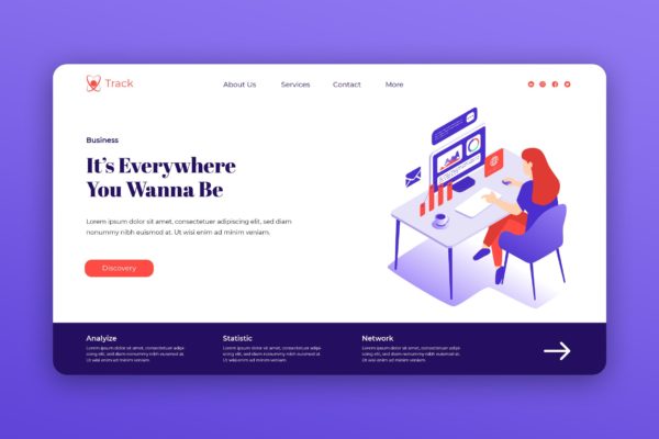 Web着陆页全息科技主题等距矢量大洋岛精选概念插画素材 Isometric Landing Page