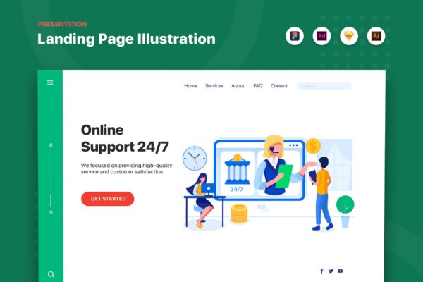 网站Banner&着陆页设计线上服务主题大洋岛精选概念插画素材 Online Support – Banner & Landing Page
