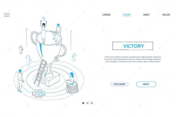 胜利主题线条设计风格等距大洋岛精选概念插画 Victory – line design style isometric web banner