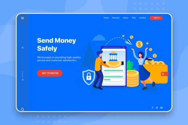 网站Banner&着陆页设计网上转账安全主题大洋岛精选概念插画素材 Send Money Safely – Banner & Landing Page