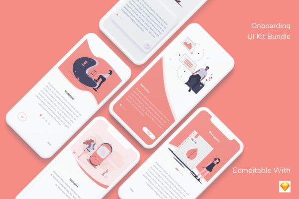 APP应用启动页/引导页设计套装SKETCH模板 Onboarding UI Kit Bundle – Sketch