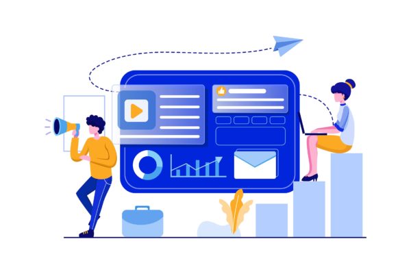 互联网数字营销团队矢量插画 Online digital marketing team vector illustration