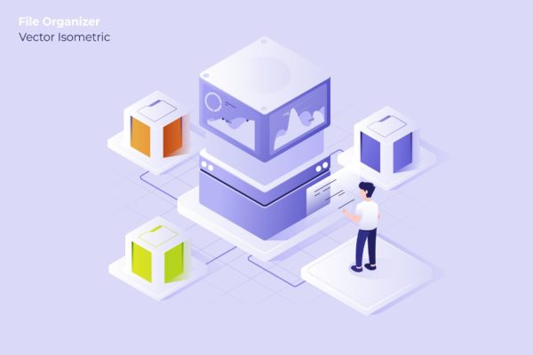 大数据主题矢量等距大洋岛精选概念插画素材 Big Data – Vector Illustration