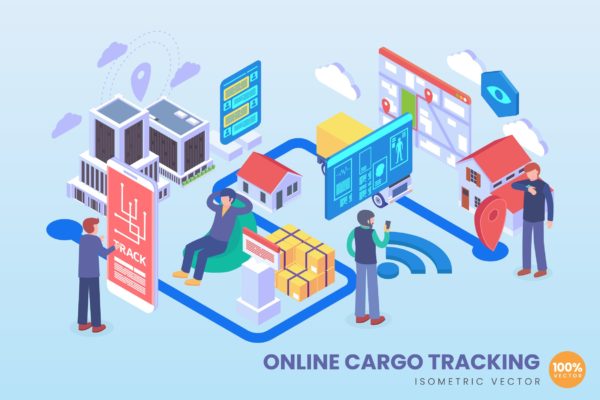 在线货物跟踪主题等距矢量大洋岛精选概念插画 Isometric Online Cargo Tracking Vector Concept