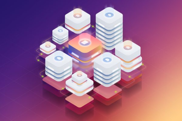 加密云服务主题等距大洋岛精选概念插画素材 Isometric Crypto Server Illustration