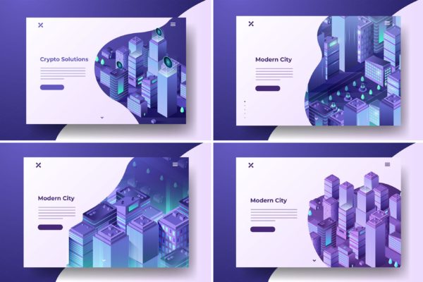 现代智能城市主题等距矢量插画 Isometric City Illustrations