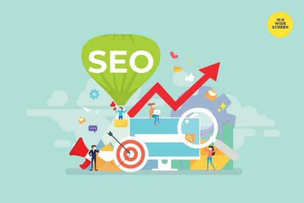 SEO搜索引擎优化主题矢量大洋岛精选概念插画 Search Engine Optimization Vector Concept