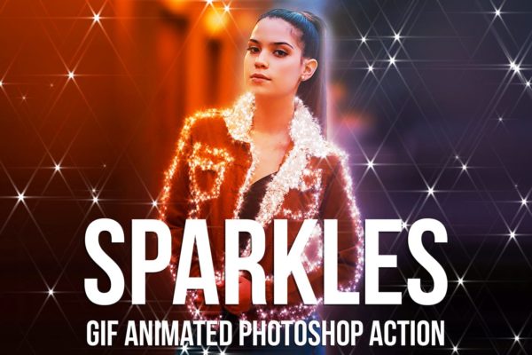 星光熠熠照片动画特效大洋岛精选PS动作 Gif Animated Sparkles Photoshop Action
