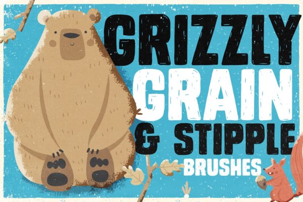 手绘设计师必备-流行的仿旧阴影效果点画创作PS笔刷大洋岛精选 Grizzly Grain & Stipple Shader Brushes