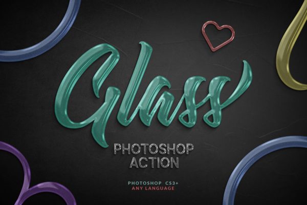 一键生成创意玻璃文字大洋岛精选PS动作 Glass Photoshop Action
