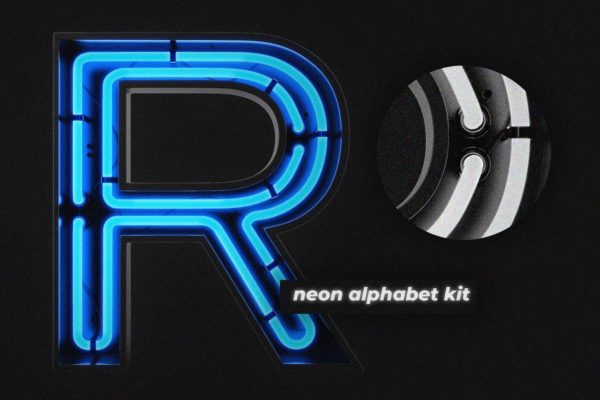 26个3D风格霓虹灯字母设计PSD模板 Neon Alphabet Kit