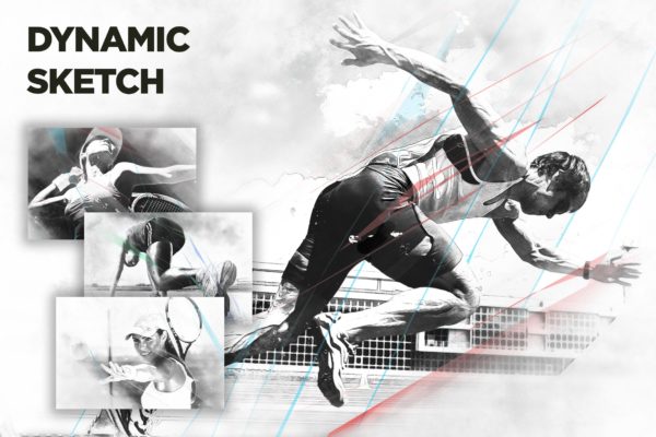 动感艺术铅笔素描手绘效果大洋岛精选PS动作 Dynamic Sketch CS3+ Photoshop Action
