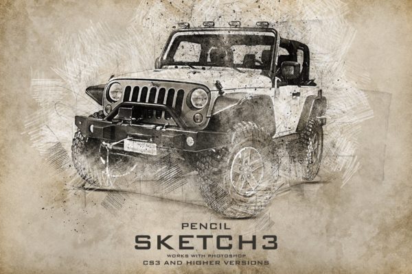 铅笔素描艺术插画效果大洋岛精选PS动作 Pencil Sketch 3 Photoshop Action